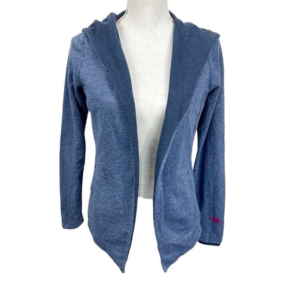 North Face Open Hoodie Sweat Jacket Women's S Blue Thumbholes Pockets - Picture 1 of 12
